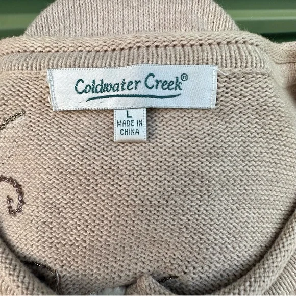 Coldwater Creek Beige Cardigan Floral Embroidery Cottagecore Cabincore.  Sz L - Picture 2 of 16